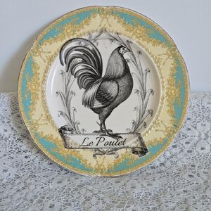 French Country “Le Poulet” Rooster Decorative Plate – Blue & Gold – 10”